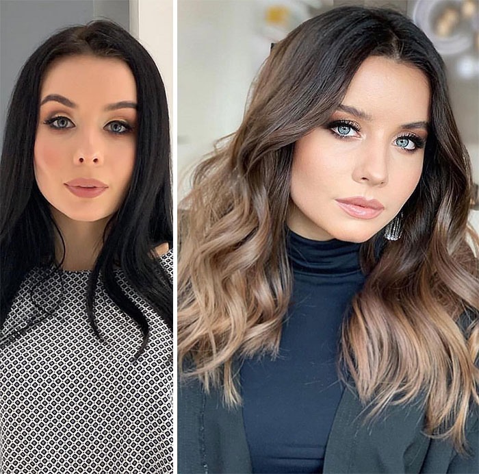 Before and after hair colour transformation